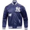 New York Yankees Old English Classic Rib Knitted Satin Varsity Navy Jacket