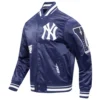 New York Yankees Old English Classic Rib Knitted Satin Varsity Navy Jacket 2
