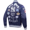 New York Yankees Old English Classic Rib Knitted Satin Varsity Navy Jacket 3