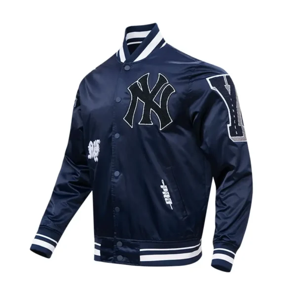 New York Yankees Old English Full-Snap Satin Navy Varsity Jacket