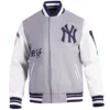 New York Yankees Old English Wool & Leather Varsity GreyWhite Jacket