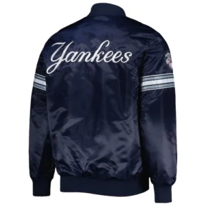 New York Yankees Pick & Roll Full-Snap Navy Satin Varsity Jacket 1