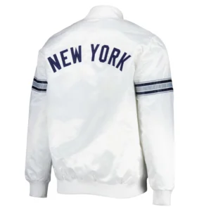 New York Yankees Power Forward Full-Snap Satin Varsity White Jacket 1