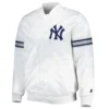 New York Yankees Power Forward Full-Snap Satin Varsity White Jacket