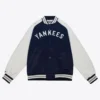 New York Yankees Primetime Full-Snap Satin Varsity Jacket – NavyWhite