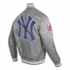 New York Yankees Script Tail Rib Satin Varsity Gray Jacket 2