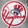 New York Yankees Script Tail Rib Satin Varsity Gray Jacket 4