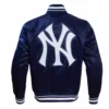 New York Yankees Script Tail Satin Varsity Navy Jacket 1