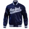 New York Yankees Script Tail Satin Varsity Navy Jacket