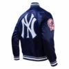 New York Yankees Script Tail Satin Varsity Navy Jacket 3