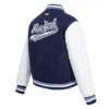 New York Yankees Script Tail Women’s Navy Wool & Leather Varsity Jacket 1