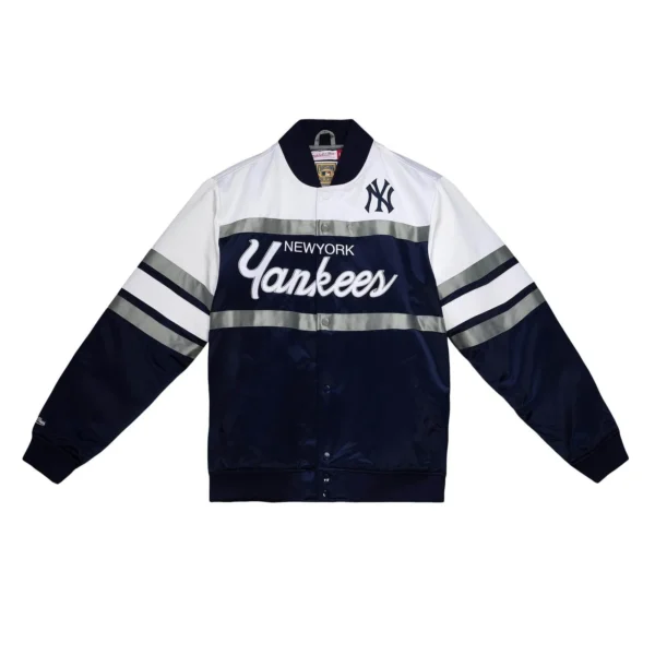 New York Yankees Special Script Tail Satin Varsity Jacket – NavyWhite
