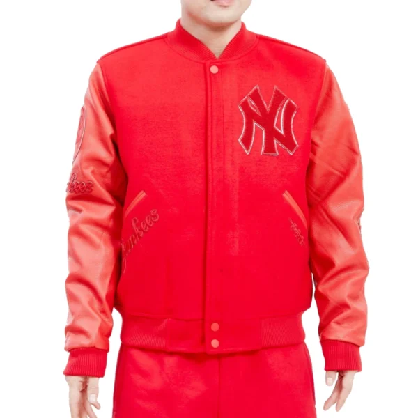 New York Yankees Triple Red Wool & Leather Varsity Red Jacket