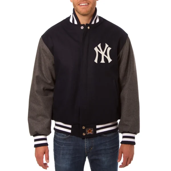 New York Yankees Two Tone Handcrafted Logo Wool Jacket – BlackGray