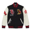 OVO X Toronto Raptors Black Cream Wool and Leather Varsity Jacket