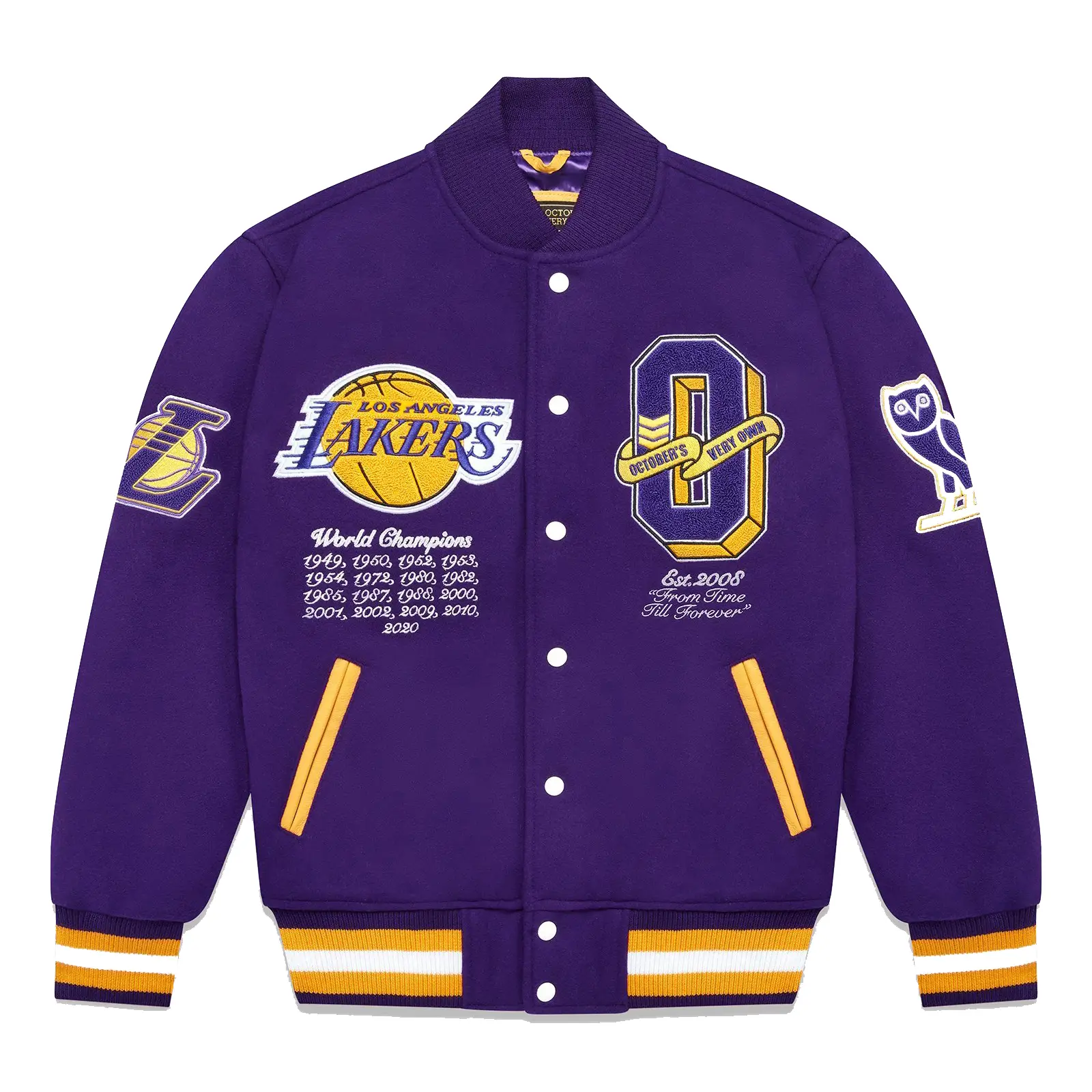 OVO x NBA Lakers Full Wool Purple Varsity Jacket