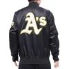 Oakland Athletics Hometown Full-Snap Satin Varsity Black Jacket 1