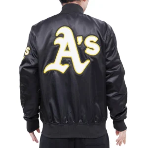Oakland Athletics Hometown Full-Snap Satin Varsity Black Jacket 1