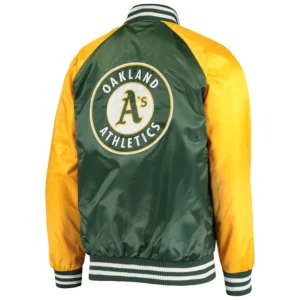 Oakland Athletics Lead Off Full-Snap GreenYellow Satin Varsity Jacket 1
