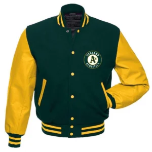 Oakland Athletics Letterman Wool & Leather Varsity GreenYellow Jacket