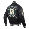Oakland Athletics Mashup Rib Knitted Satin Varsity Black Jacket 3