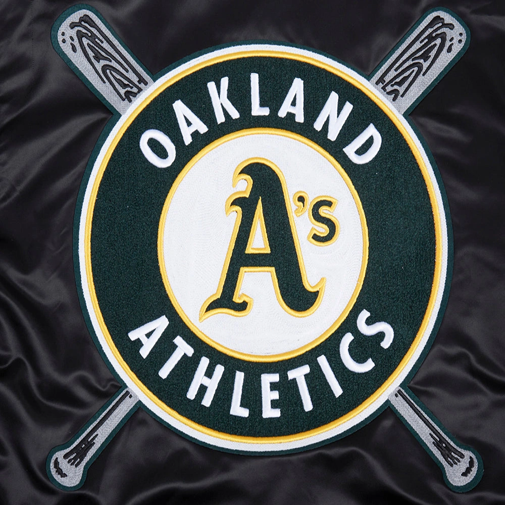 Oakland Athletics Mashup Rib Knitted Satin Varsity Black Jacket 4