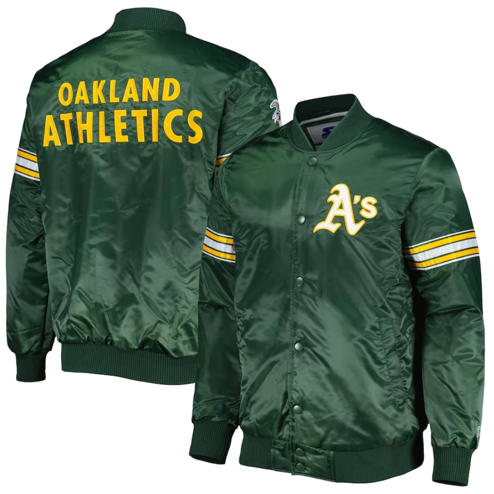Oakland Athletics Pick & Roll Full-Snap Green Satin Varsity Jacket 2