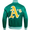 Oakland Athletics Retro Classic Full-Snap Satin Varsity Green Jacket 1