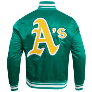 Oakland Athletics Retro Classic Full-Snap Satin Varsity Green Jacket 1