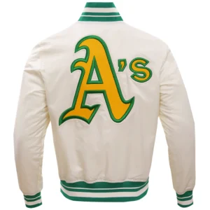 Oakland Athletics Retro Classic Satin Varsity Cream Jacket 1