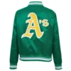 Oakland Athletics Retro Classic Women’s Full-Snap Satin Green Varsity Jacket 1