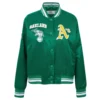 Oakland Athletics Retro Classic Women’s Full-Snap Satin Green Varsity Jacket