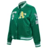 Oakland Athletics Retro Classic Women’s Full-Snap Satin Green Varsity Jacket 2