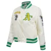 Oakland Athletics Retro Classic Women’s Full-Snap White Satin Varsity Jacket 2