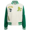 Oakland Athletics Retro Classic Women’s Wool & Leather Varsity CreamGreen Jacket