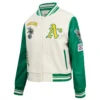 Oakland Athletics Retro Classic Women’s Wool & Leather Varsity CreamGreen Jacket 2