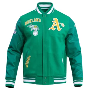 Oakland Athletics Retro Classic Wool & Leather Green Varsity Jacket