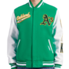 Oakland Athletics Script Tail Rib Wool & Leather Varsity Jacket