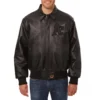 Oakland Athletics Shirt Collar Full Black Leather Bomber Varsity Jacket