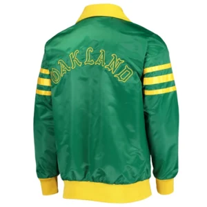 Oakland Athletics The Captain III Green Satin Varsity Jacket 1