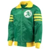 Oakland Athletics The Captain III Green Satin Varsity Jacket