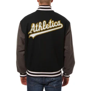 Oakland Athletics Two Tone Handcrafted BlackGray Wool Varsity Jacket 1