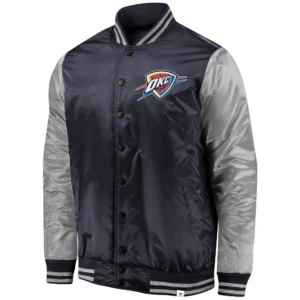 Oklahoma City Thunder Branded Iconic Tackle Twill Varsity Black Jacket