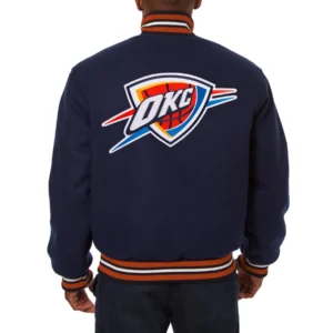 Oklahoma City Thunder One Color Navy Blue Varsity Jacket 1