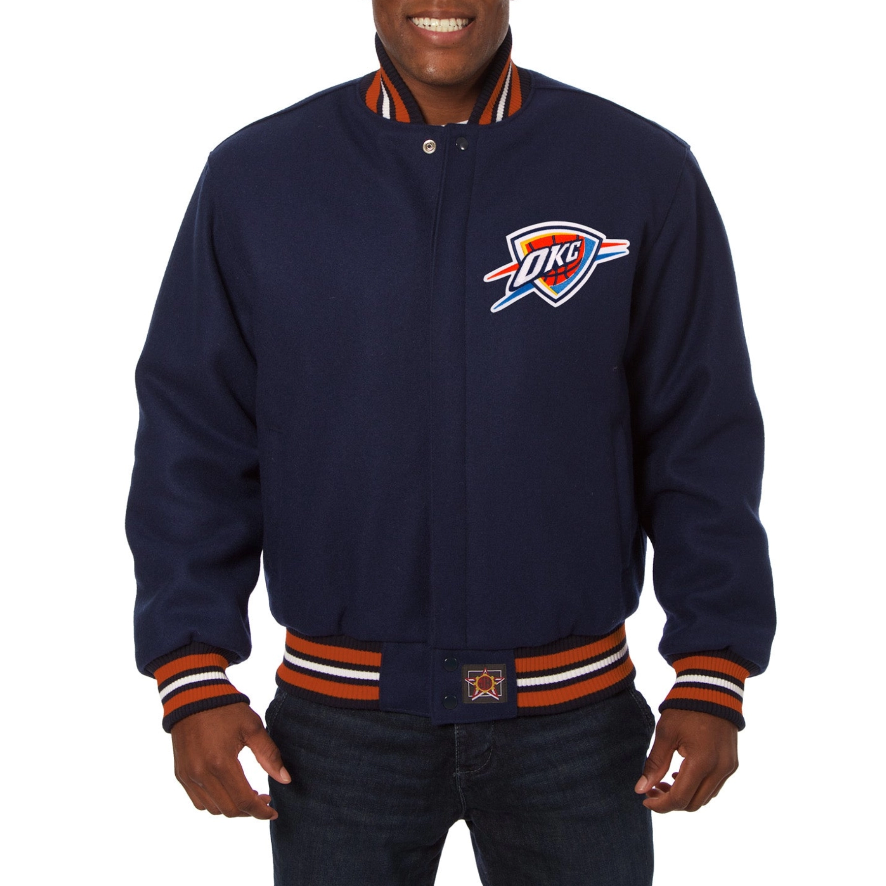 Oklahoma City Thunder One Color Navy Blue Varsity Jacket