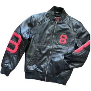Mens 8 Ball Black Bomber Leather Jacket