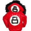 Original 8 Ball Kid's Red Bomber Fur Hooded Genuine Leather Jacket