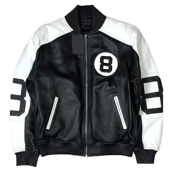 Original 8 Ball Men's Classic Black Bomber Genuine Leather Jacket