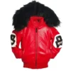 Original Eight Ball Kid's Blush Red Black Bomber Fur Hooded Leather Jacket