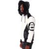 Original Men's 8 Ball Color Block White Fur Hooded Bomber Real Leather Jacket